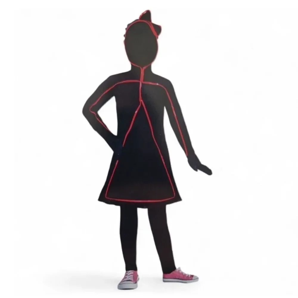 Girls Light Up Stick Figure Black Hooded Dress Pink Halloween S 6/6X NEW